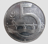 Клипарт монета 5 крон Чехия, фотошоп, PSD PNG
